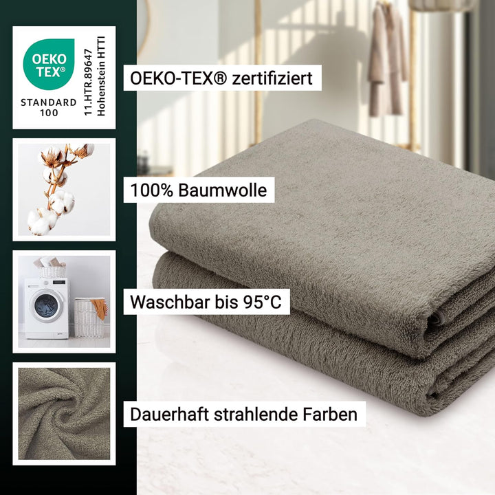 ZOLLNER 2er Set Duschtücher - weiche und saugstarke Handtücher - waschbar bis 95°C - Baumwolle - 70x