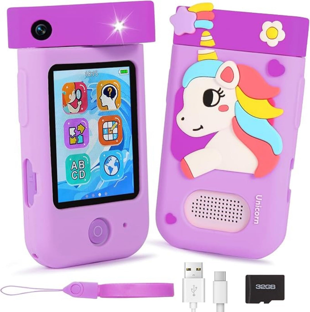 Kinderkamera Spielzeug mit 180°Drehobjektiv&32GB Karte,Kinder Kamera mit Touchscreen&Silikonhülle,We