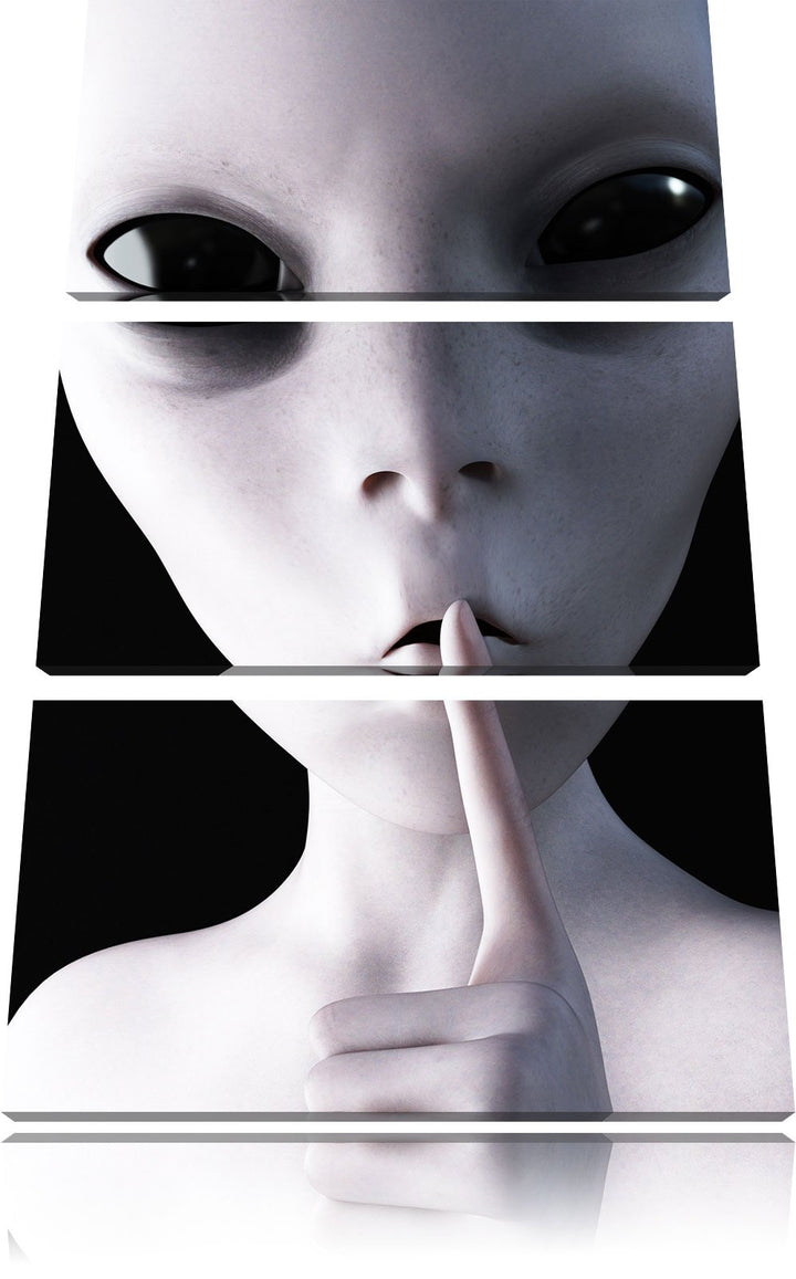 Pixxprint Alien - Nicht reden als Leinwandbild | Grösse: 3 Teilig (120x80) | Wandbild| Kunstdruck |