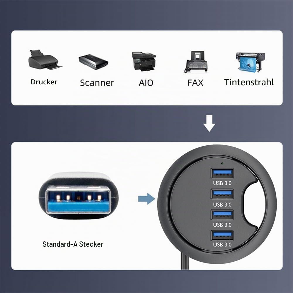USB 3.0 Hub 4 Port USB 60 mm Tischtülle Splitter Dockstation Schnittstelle für Desktop PC Schreibtis