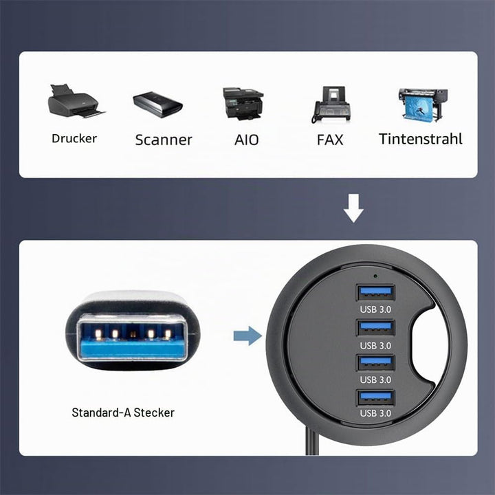 USB 3.0 Hub 4 Port USB 60 mm Tischtülle Splitter Dockstation Schnittstelle für Desktop PC Schreibtis