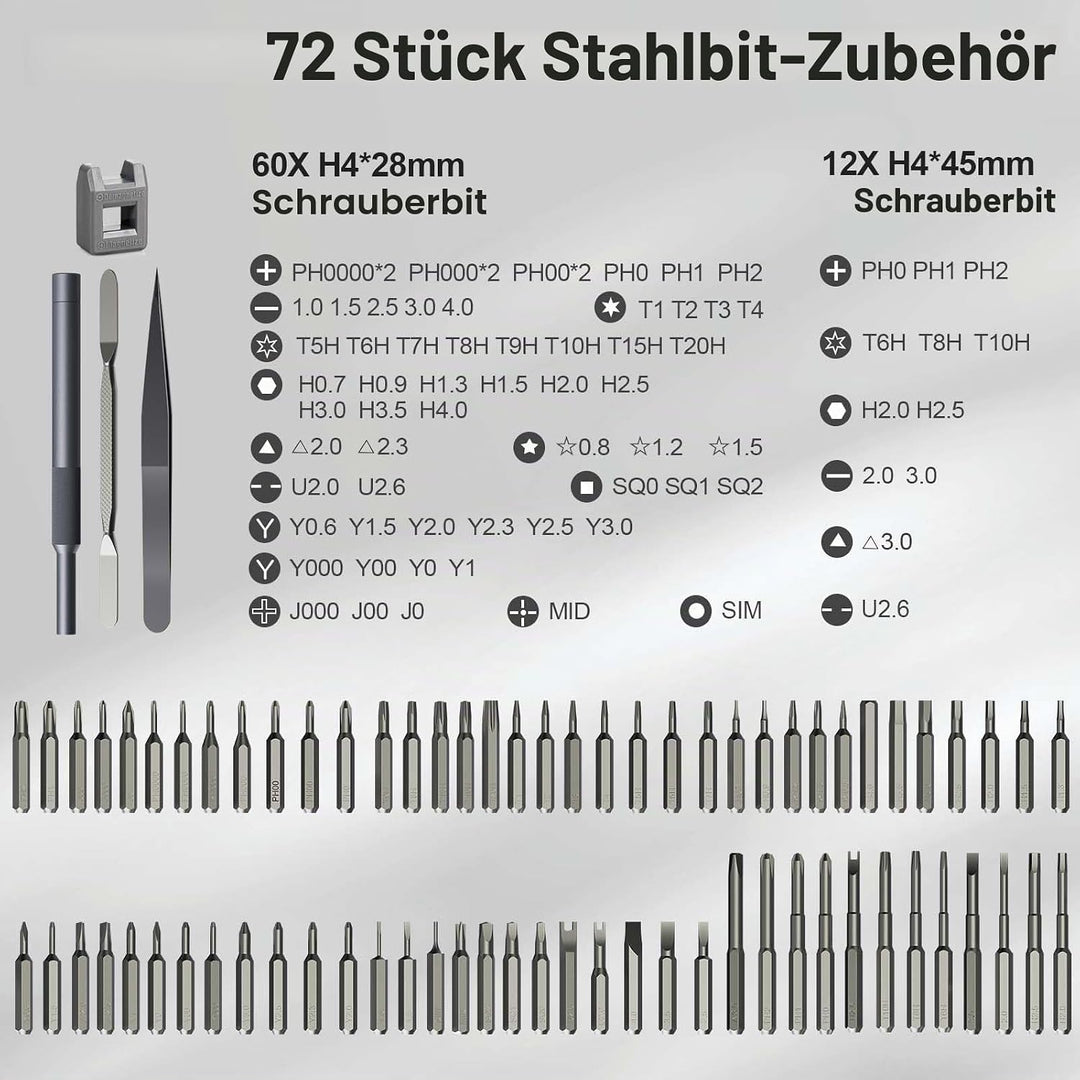 MQFORU Mini-Elektro-Schraubendreher-Set, 78 in 1 Präzisions-Elektro-Schraubendreher mit 72 magnetisc