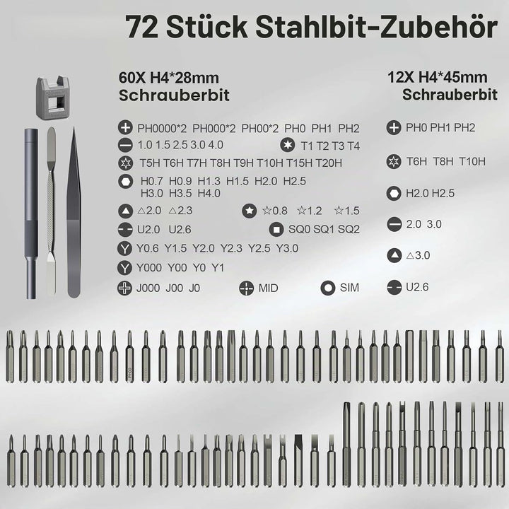 MQFORU Mini-Elektro-Schraubendreher-Set, 78 in 1 Präzisions-Elektro-Schraubendreher mit 72 magnetisc