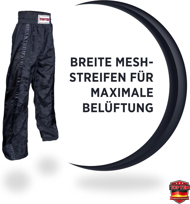 TOP TEN Kickboxhose „Mesh“ Schwarz - Schwarz 130, Schwarz - Schwarz 130