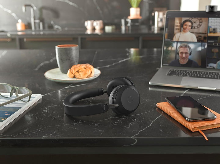 Jabra Evolve2 75 Wireless PC Headset mit Ladedock, 8-Mikro-Technologie - Dual-Foam-Stereo-Kopfhörer