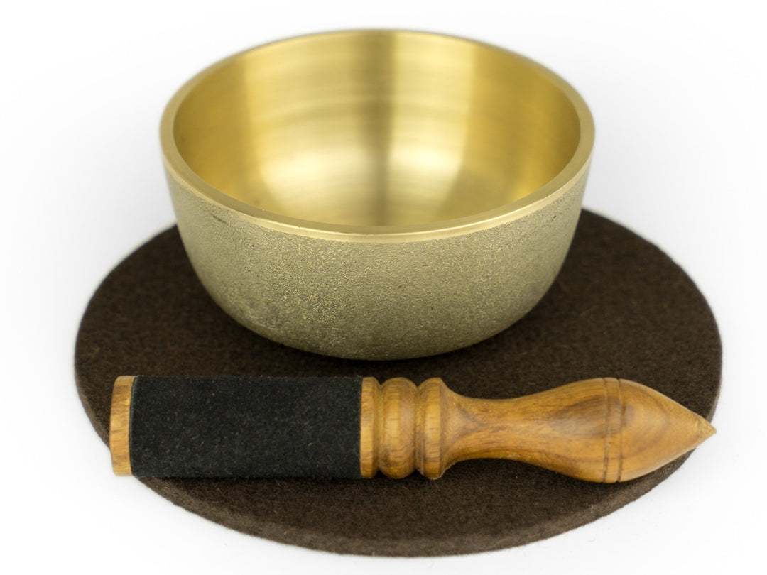 Edle Japan Klangschale, inklusive Filzpad 'Tsuchi' und Holz-/ Lederklöppel -5805-B- cafebraun, cafeb