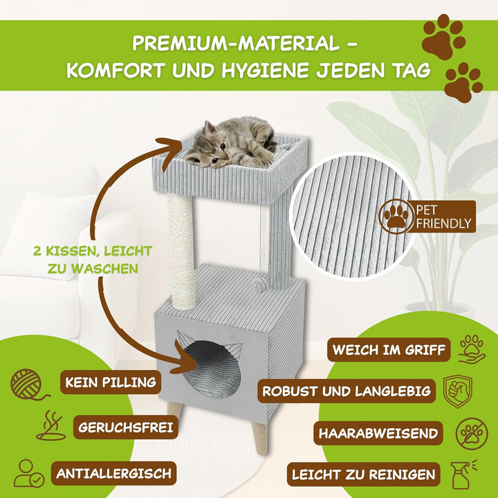 Outentin Premium Kratzbaum für Katzen – Stabiler Katzenturm mit Katzenhöhle, Waschbaren Bezügen &amp; Li
