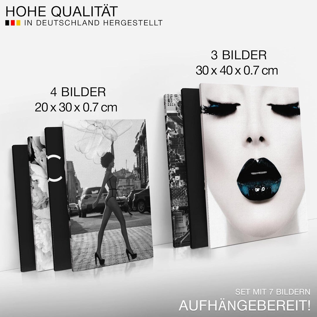 Novart Wandbilder Set Coco - KOMPLETT AUFHÄNGFERTIG - Wohnzimmer Mädchen Teenager Deko - 3 Moderne B