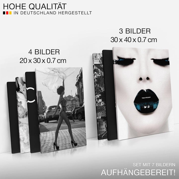 Novart Wandbilder Set Coco - KOMPLETT AUFHÄNGFERTIG - Wohnzimmer Mädchen Teenager Deko - 3 Moderne B