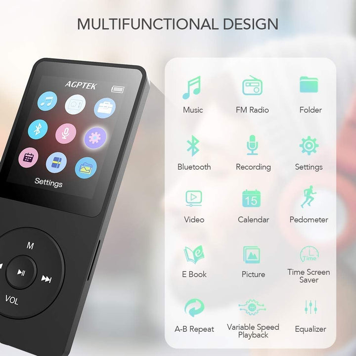 AGPTEK MP3 Player, 16GB verlustfrei MP3 mit 1,8 Zoll Bildschirm, 70 Stunden tragbare Musik Player mi