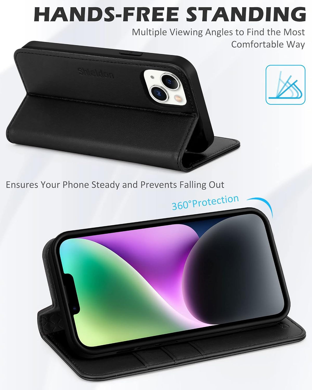SHIELDON Hülle für iPhone 14 Plus 5G Handyhülle [Erstklassig Echtleder] [Kartenfach] [Magnet] [Stand