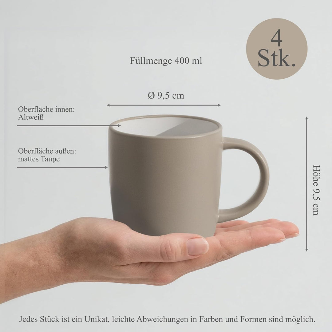 Hausfelder Dining Steingut Geschirr Set 4 Personen, Kaffeetassen Tassen 4-tlg, 4 Kaffeebecher Teetas