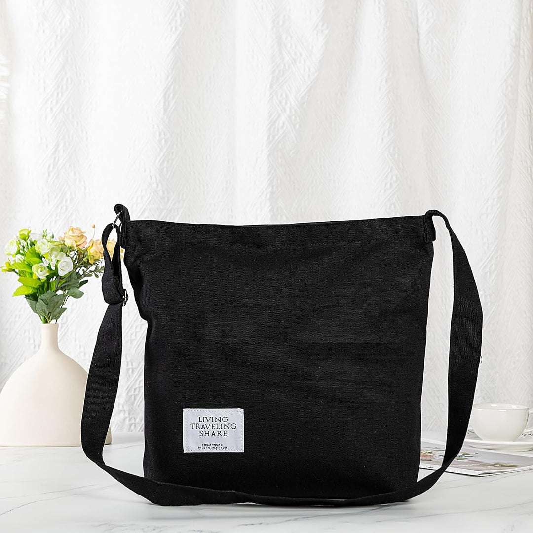 Covelin Damen Retro Grosse Grösse Canvas Schultertasche Hobo Crossbody Handtasche Casual Tote Schwar