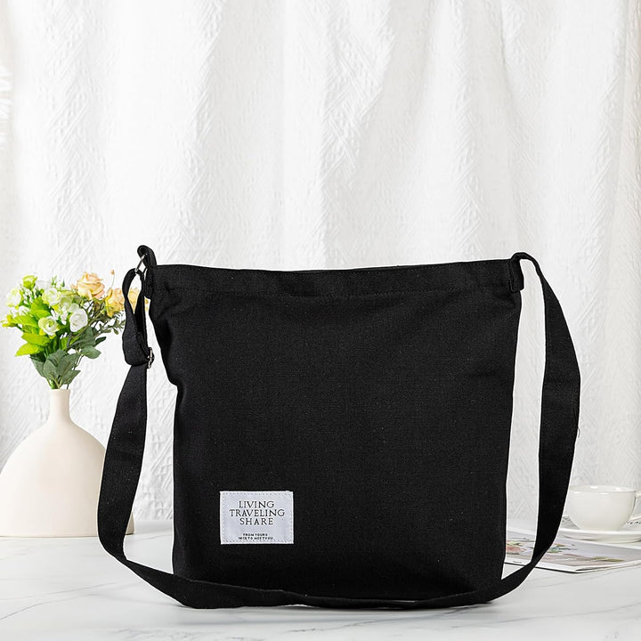 Covelin Damen Retro Grosse Grösse Canvas Schultertasche Hobo Crossbody Handtasche Casual Tote Schwar
