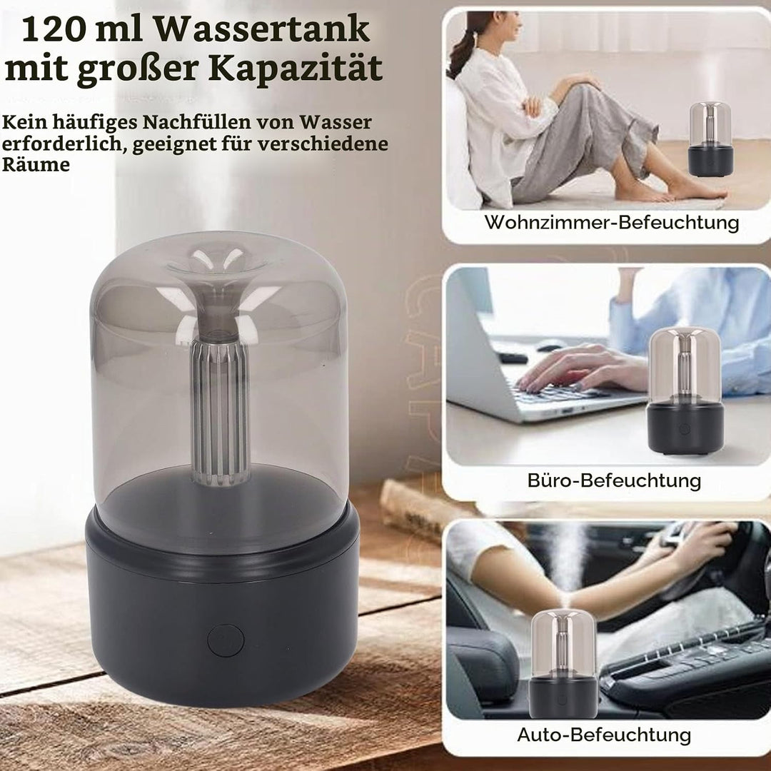 Tragbarer Luftbefeuchter, 120 ml, Aroma-Luftbefeuchter mit Kerzen, Diffusor ätherische Öle, USB, tra