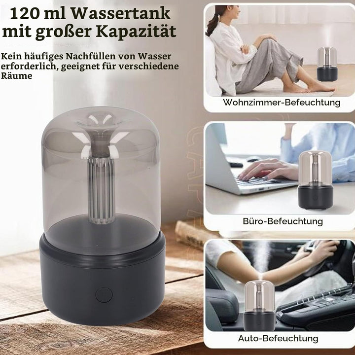 Tragbarer Luftbefeuchter, 120 ml, Aroma-Luftbefeuchter mit Kerzen, Diffusor ätherische Öle, USB, tra