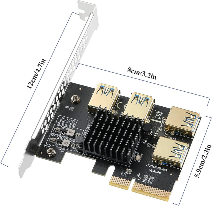 MZHOU PCIe 1 bis 4 PCI Express Riser Card – PCIE Riser 4X auf 16X Splitter Riser Card – USB 3.0 Konv