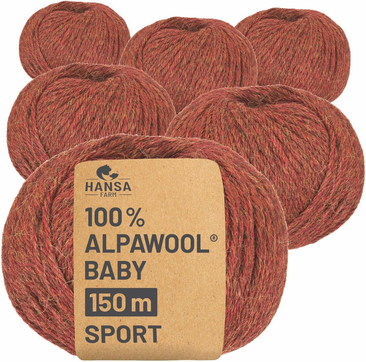 HANSA-FARM | 100% Baby Alpakawolle in 50+ Farben (kratzfrei) - 300g Set (6 x 50g) - weiche Alpaka Wo
