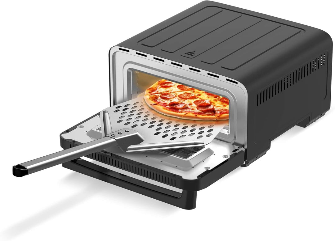 TurboTronic Pizzaofen bis 430 °C perfekte Pizza (30 cm) in 2 Minuten inkl. Pizzastein & Pizzaschiebe