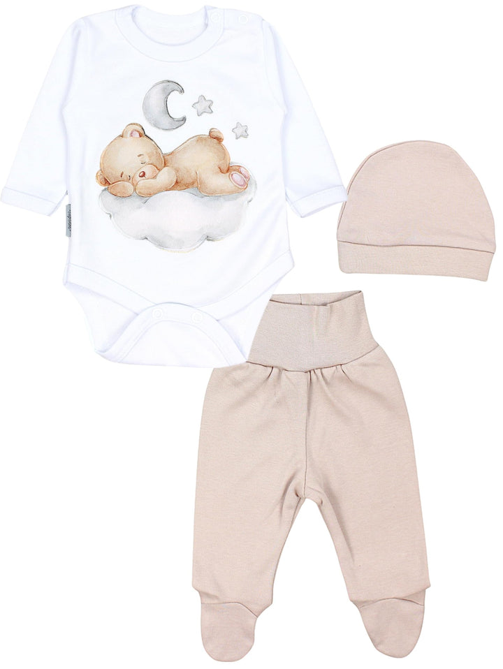 TupTam Baby Mädchen Jungen Bekleidungsset Langarmbody Hose Mütze mit Aufdruck Spruch 3 teilig 50 Bär