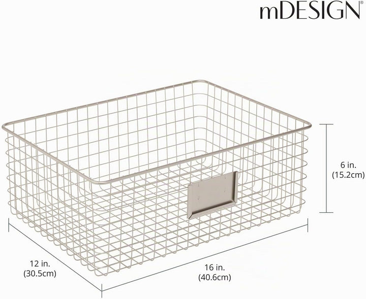 mDesign 4er-Set Allzweckkorb aus Metall – Aufbewahrungskorb mit Beschriftungsfeld für Küche, Vorrats