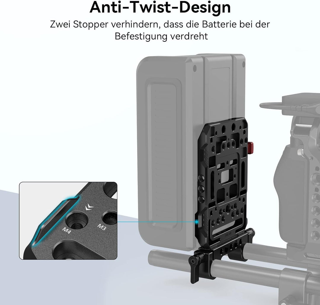 SMALLRIG V Mount Batterieplatte Battery Plate mit Dual 15mm Rod Clamp, Kompatibel Moman für ZGCINE f