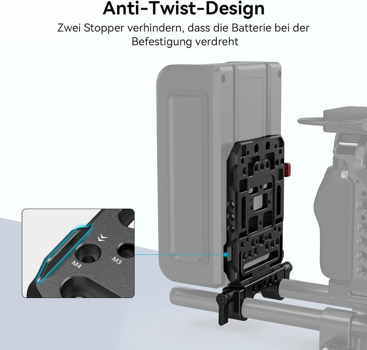 SMALLRIG V Mount Batterieplatte Battery Plate mit Dual 15mm Rod Clamp, Kompatibel Moman für ZGCINE f