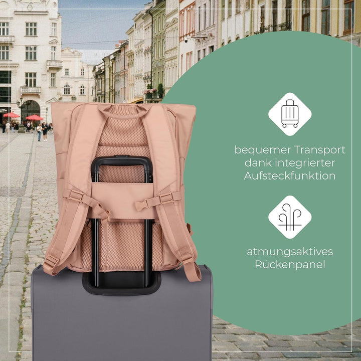 Travelite Handgepäck Rucksack, Laptop Rucksack 15,6 Zoll, BASICS, Reiserucksack Rolltop Funktion, 60