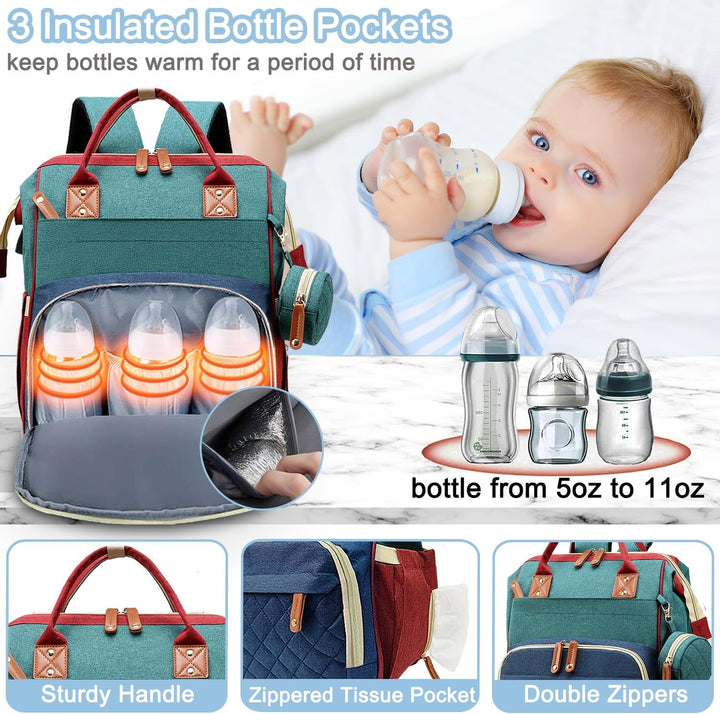 Diaper Bag Backpack Baby Bag, Baby Girl Boy Diaper Bag for Dad Mom with Pad, 16 Pockets Bunt, Farbig