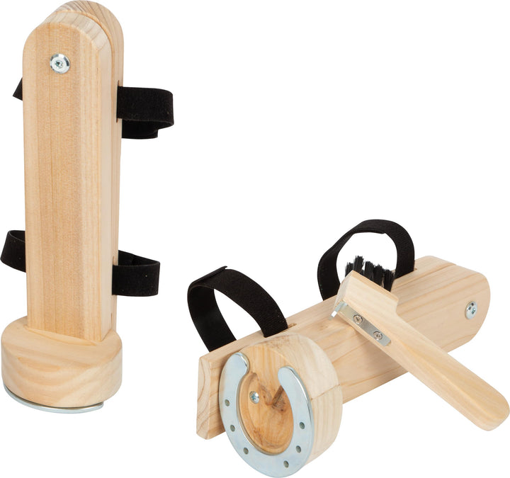 small Foot Putzhufe Set, realistisches Pferdepflege-Zubehör aus Holz, 2er-Set mit Hufeisen und Hufau