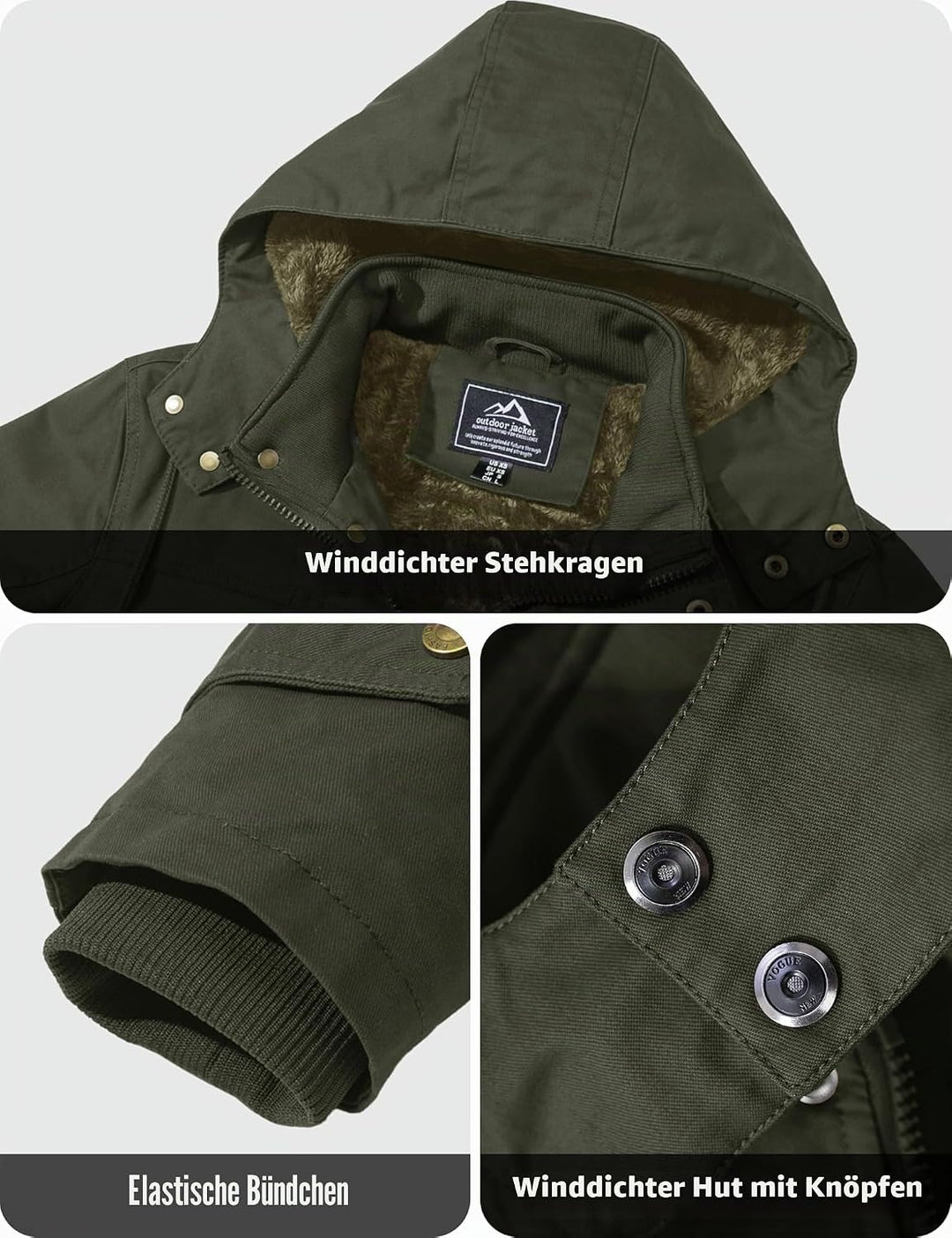 MAGCOMSEN Winterjacke Herren Warm Gefüttert Jacke Fleece Winterparka Winddicht Outdoor Übergangsjack
