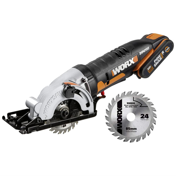 WORX WX527 Akku Handkreissäge WorxSaw 20V - Tauch- und Sägeschnitte bis zu 27mm, Einhandbedienung, I