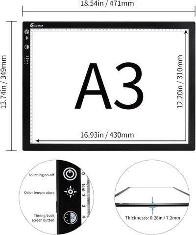 XIAOSTAR A3 Led Licht Pad Leuchttisch, Smart Tracing mit Sperrbildschirm und Timing-Set, einstellbar
