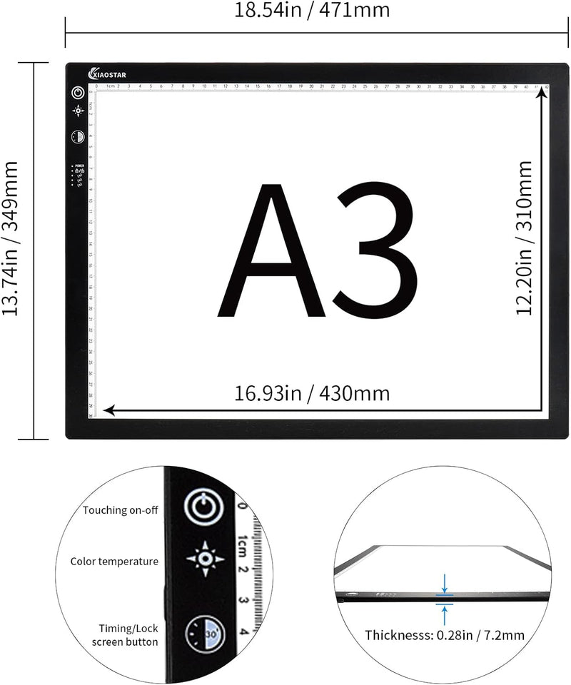 XIAOSTAR A3 Led Licht Pad Leuchttisch, Smart Tracing mit Sperrbildschirm und Timing-Set, einstellbar