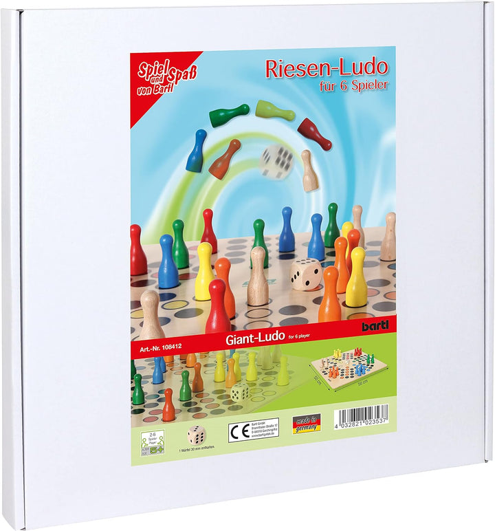 Bartl 108412 Brettspiel Ludo für 6 Personen gross aus Holz XXL Format 50cm x 50cm, Ludo für 6 Person