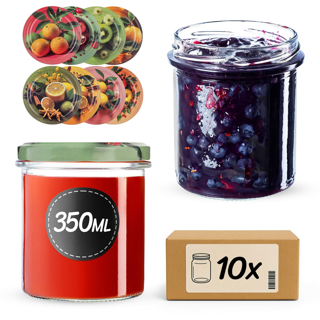 KADAX 10er Set Marmeladengläser 350ml TO82 Exotische Fruchte, Einmachgläser Vorratsgläser Mason Jar