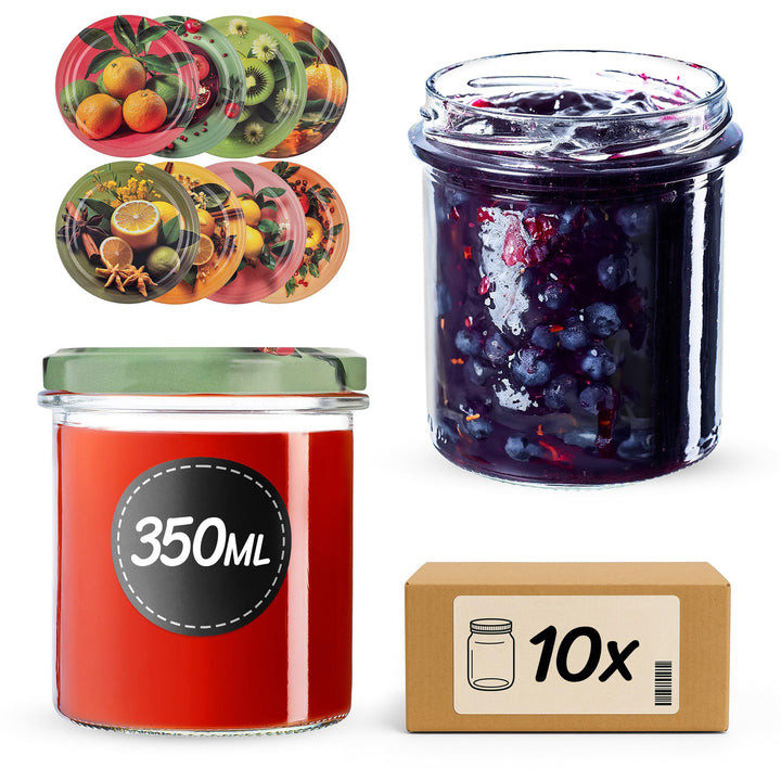 KADAX 10er Set Marmeladengläser 350ml TO82 Exotische Fruchte, Einmachgläser Vorratsgläser Mason Jar