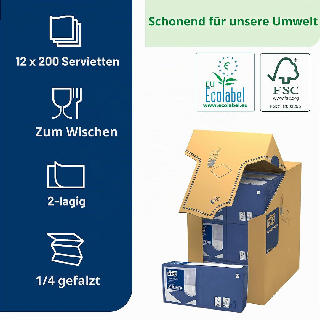 Tork 477825 Cocktailservietten Dunkelblau / Cocktail Serviette in Advanced Qualität mit 1/4 Falz / 1