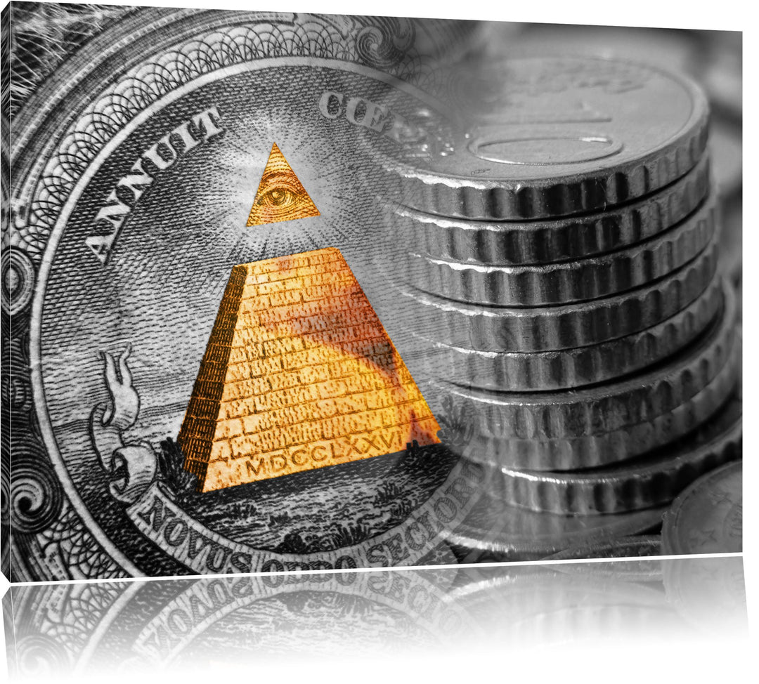 Illuminati Pyramide, black and white Dollar schwarz/weiss Format: 100x70 auf Leinwand, XXL riesige B