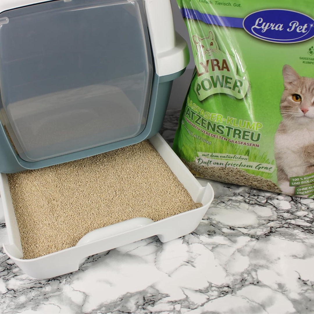 Lyra Pet® | 3 x 10 Liter Lyra Power Grasfaser Klump Katzenstreu + 2 Mäuse | Natürliche, biologisch a