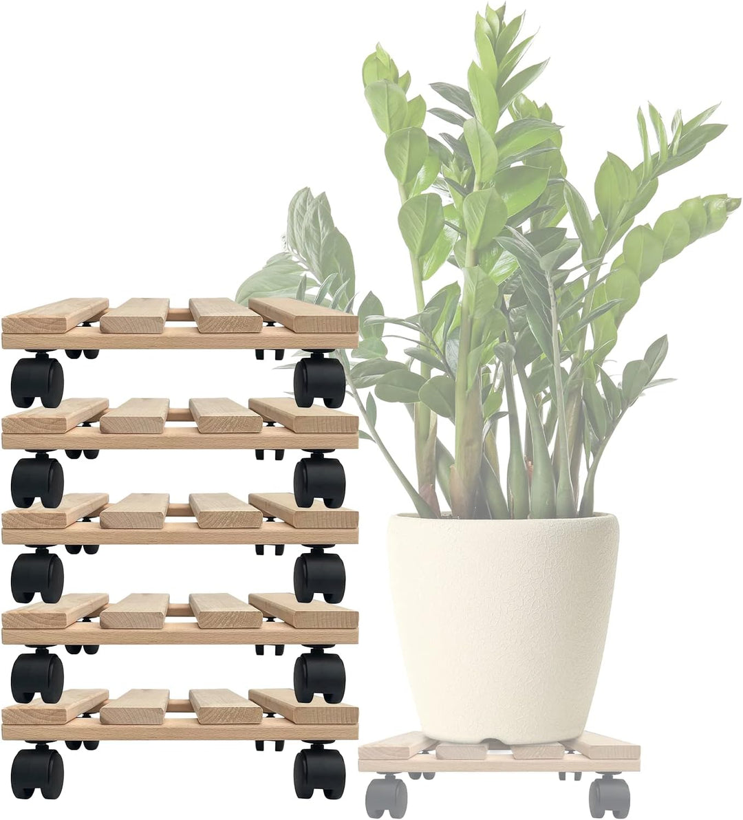Unbekannt Fünf Pflanzenroller Holz MASSIV aus stabilem Buchenholz eckig 30 cm x 30 cm bis 120 KG