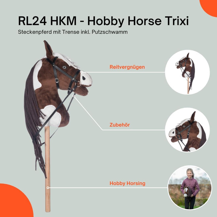 RL24 HKM - Hobby Horse inkl MagicBrush | Steckenpferd mit Trense | Spielpferd aus Plüsch mit Holzsto