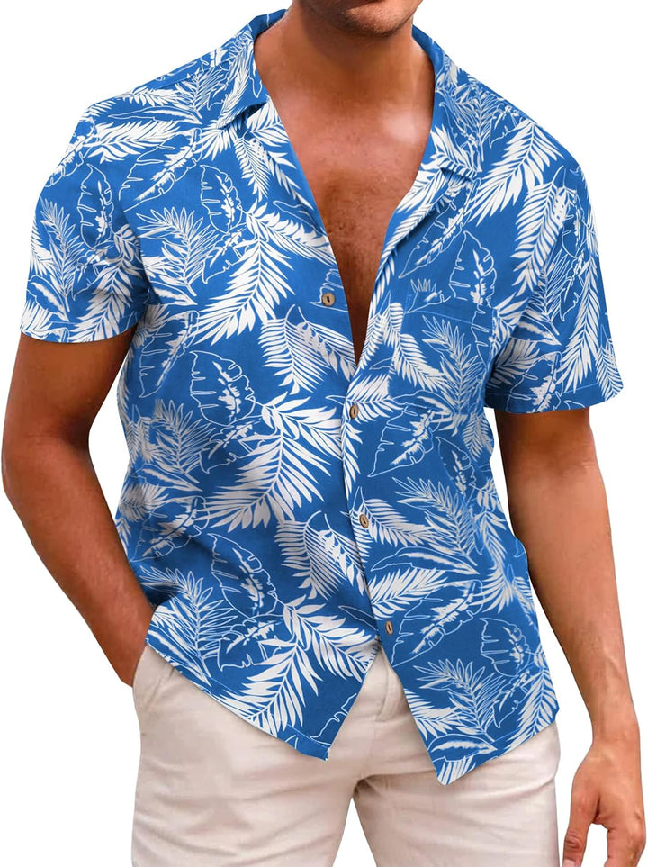 Herren Hawaiihemd Freizeit Hemd Kurzarm Baumwolle Blumen Shirt Urlaub Sommer Strand Hemd Reise Shirt