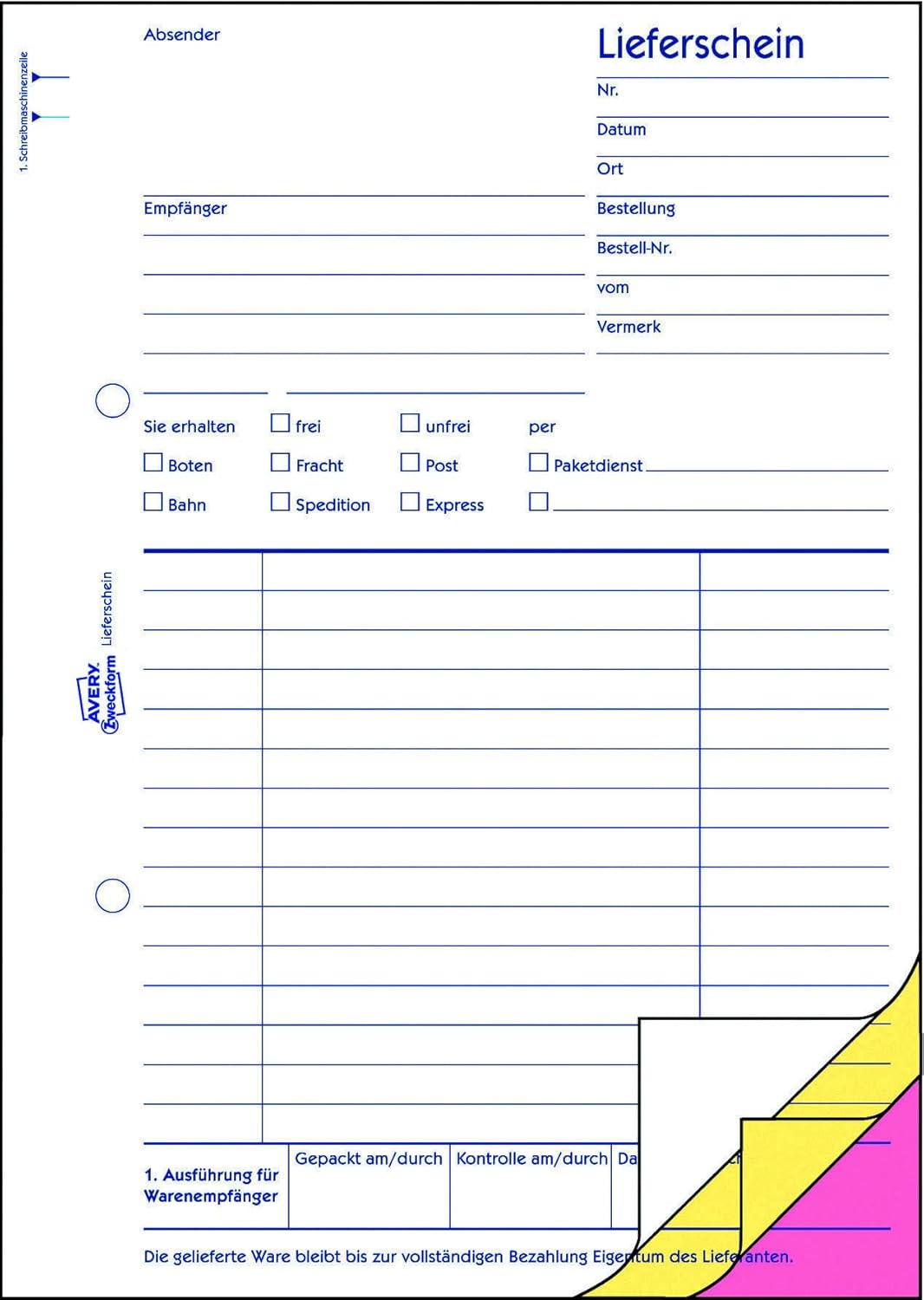 AVERY Zweckform 1721-10 Lieferschein mit Empfangsschein (A5, 3x40 Blatt, selbstdurchschreibend mit f