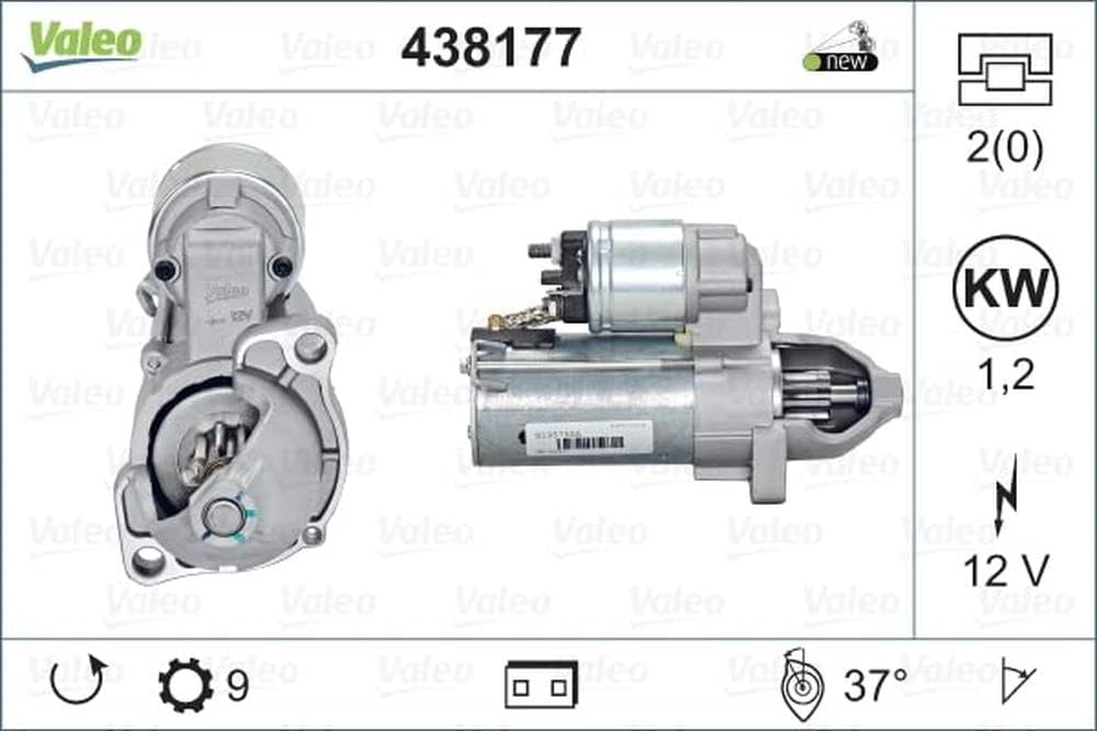 VALEO 438177 Starter Nennleistung: 1,2 kW Stop & Start: NO Zähnezahl: 9 zähne Spannung: 12 V Drehric