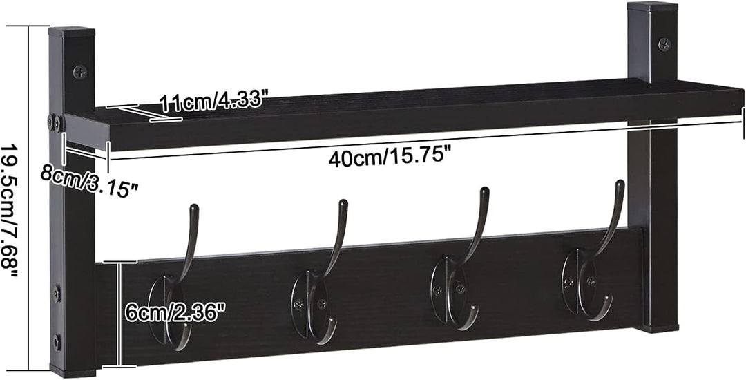 YMYNY Wandgarderoben mit Ablage, 2er Set Wandregal in einem Paket, Garderobenhaken mit 8 Doppelhaken