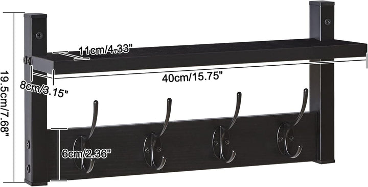 YMYNY Wandgarderoben mit Ablage, 2er Set Wandregal in einem Paket, Garderobenhaken mit 8 Doppelhaken