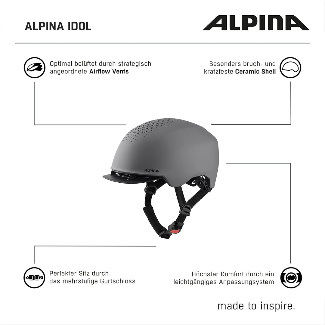 ALPINA Idol - Nachhaltiger, Beleuchteter & Leichter Fahrradhelm Mit LED-Licht & Sonnenschild Für Erw