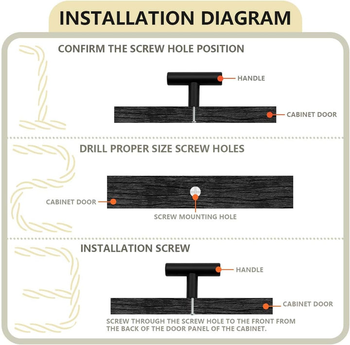 Bwintech 24 Pcs 50MM Matt Black Schrank Pull Griffe Küche T Bar Griffe, Edelstahl, Ideal für Schrank