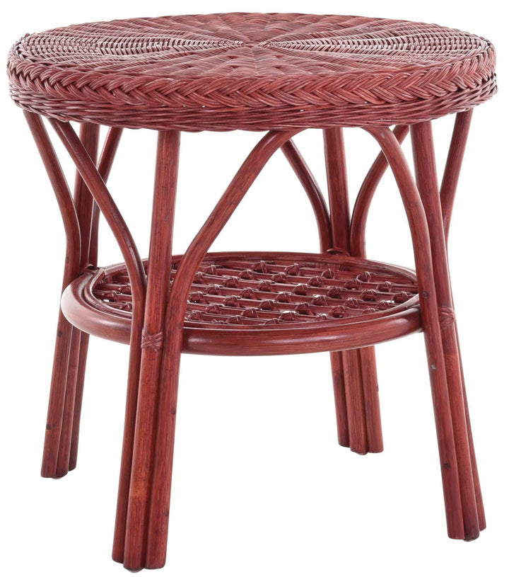 Rattan-Tisch/Beistelltisch Rund/Couchtisch Rattantisch Ablage (Bordeaux Rot)